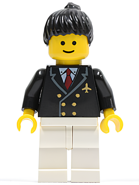 Минифигурка Lego Airport - Pilot with Red Tie and 6 Buttons, White Legs, Black Ponytail Hair, Standard Grin air030 U